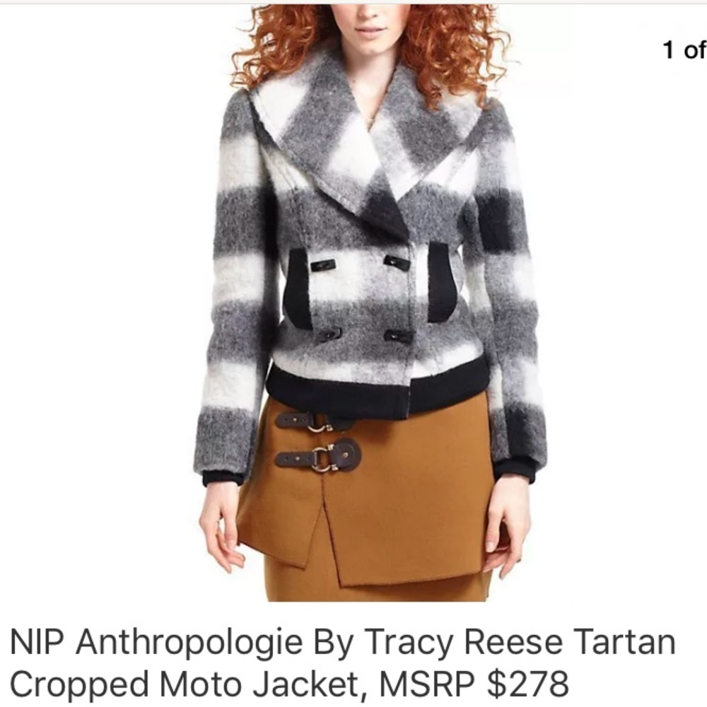 NIP Anthropologie Tartan Cropped Moto Jacket $278